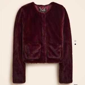New $198 J.  Crew Faux Fur Lady Jacket Womens Small Aged Maroon Coat NWT
